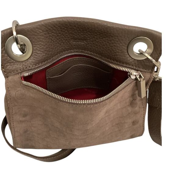Hammitt Tony Small Taupe Embossed Suede Crossbody Handbag Adjustable Strap - Picture 13 of 14